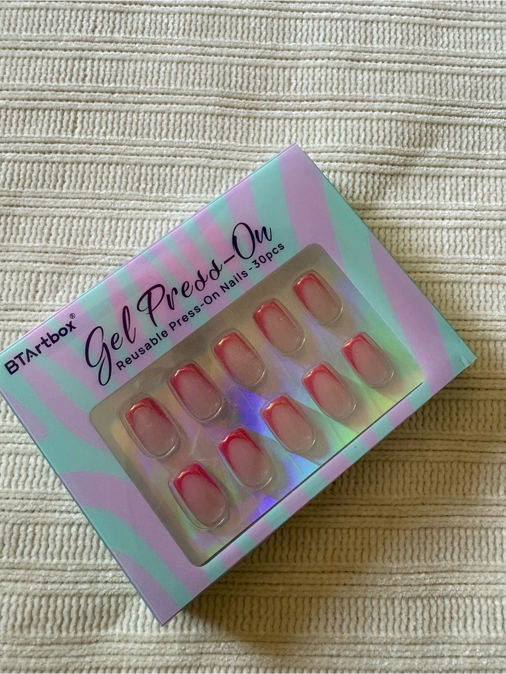 Btartbox Gel Press-On Nails - Pink French Tip Reusable Set